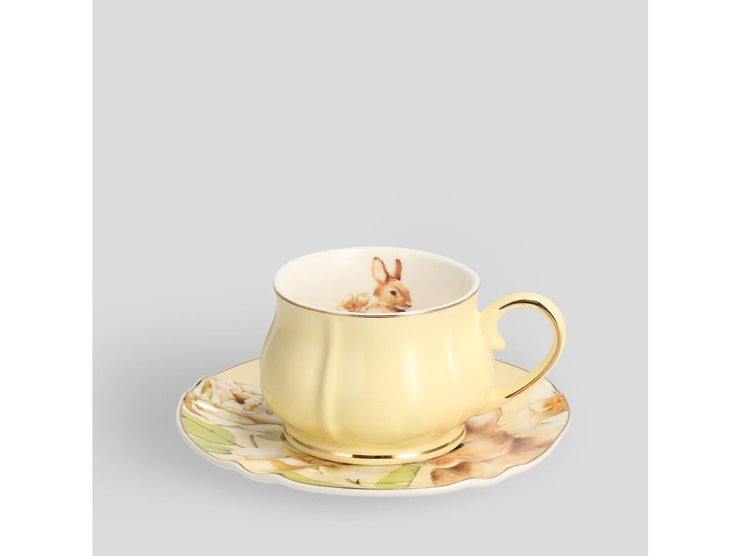 Elegante Fenillabunny Tasse mit Untertasse - Mehrfarbig