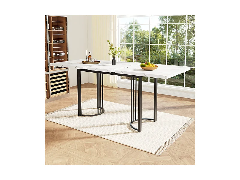 Ausziehbarer Esstisch für 6-8 Personen aus MDF und Metall - Weißer Marmor-Optik - 140/179,5x80x75,5 cm