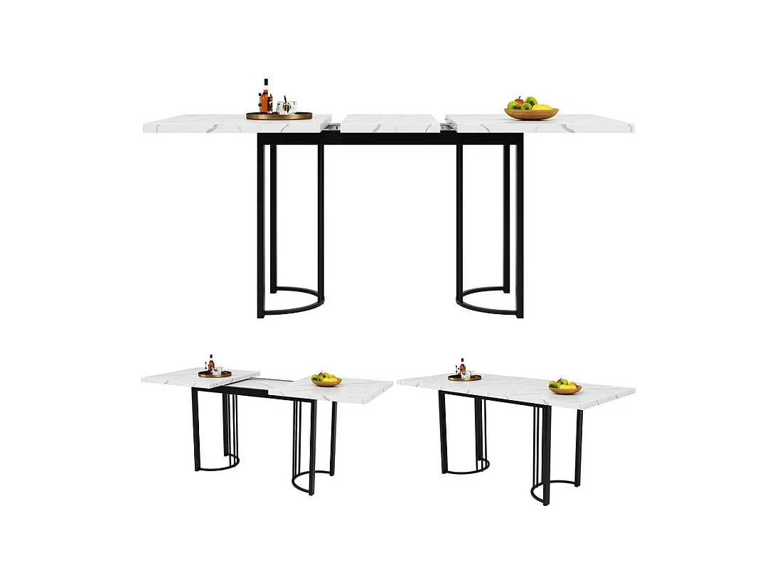 Uitschuifbare eettafel voor 6-8 personen in MDF en metaal - Wit marmer effect - 140/179,5x80x75,5 cm