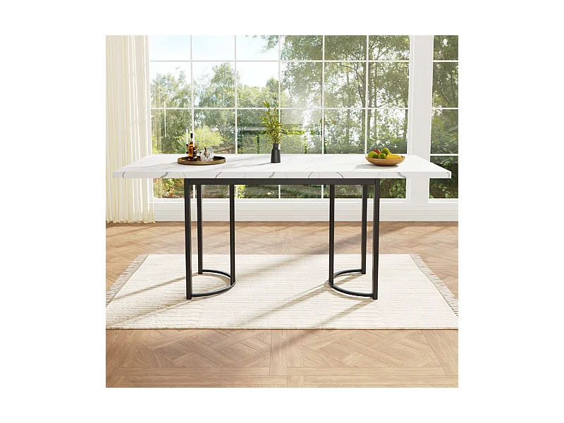 Uitschuifbare eettafel voor 6-8 personen in MDF en metaal - Wit marmer effect - 140/179,5x80x75,5 cm