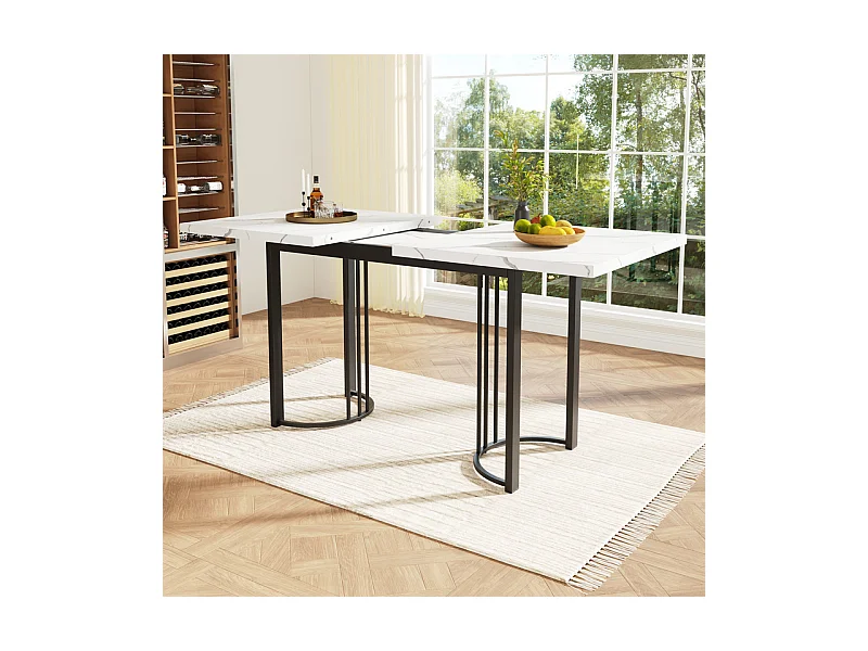 Uitschuifbare eettafel voor 6-8 personen in MDF en metaal - Wit marmer effect - 140/179,5x80x75,5 cm