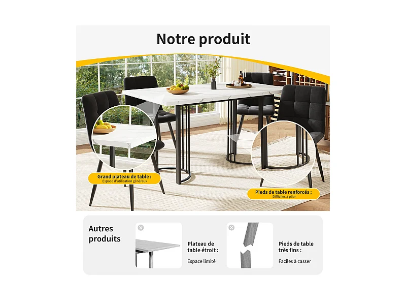 Uitschuifbare eettafel voor 6-8 personen in MDF en metaal - Wit marmer effect - 140/179,5x80x75,5 cm