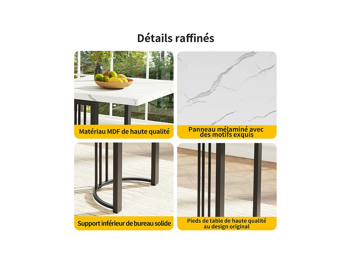 Uitschuifbare eettafel voor 6-8 personen in MDF en metaal - Wit marmer effect - 140/179,5x80x75,5 cm