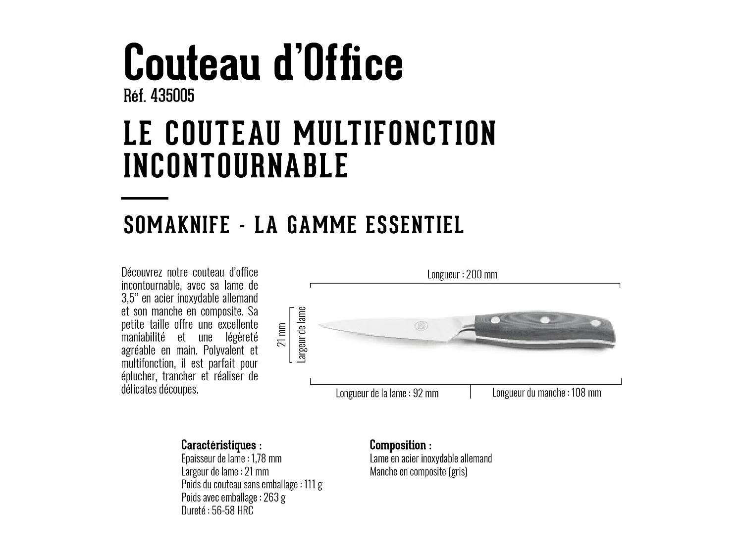 Couteau d'Office 3,5 pouces, gamme Essentiel - SOMAGIC