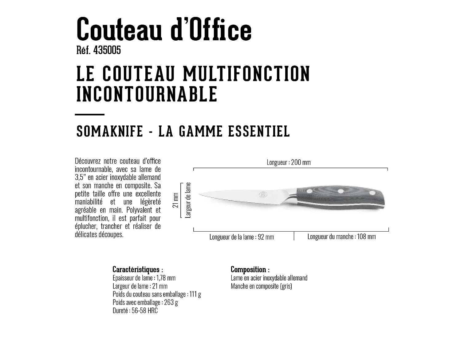 Cuchillo de oficina de 3,5 pulgadas, gama Essentiel - SOMAGIC