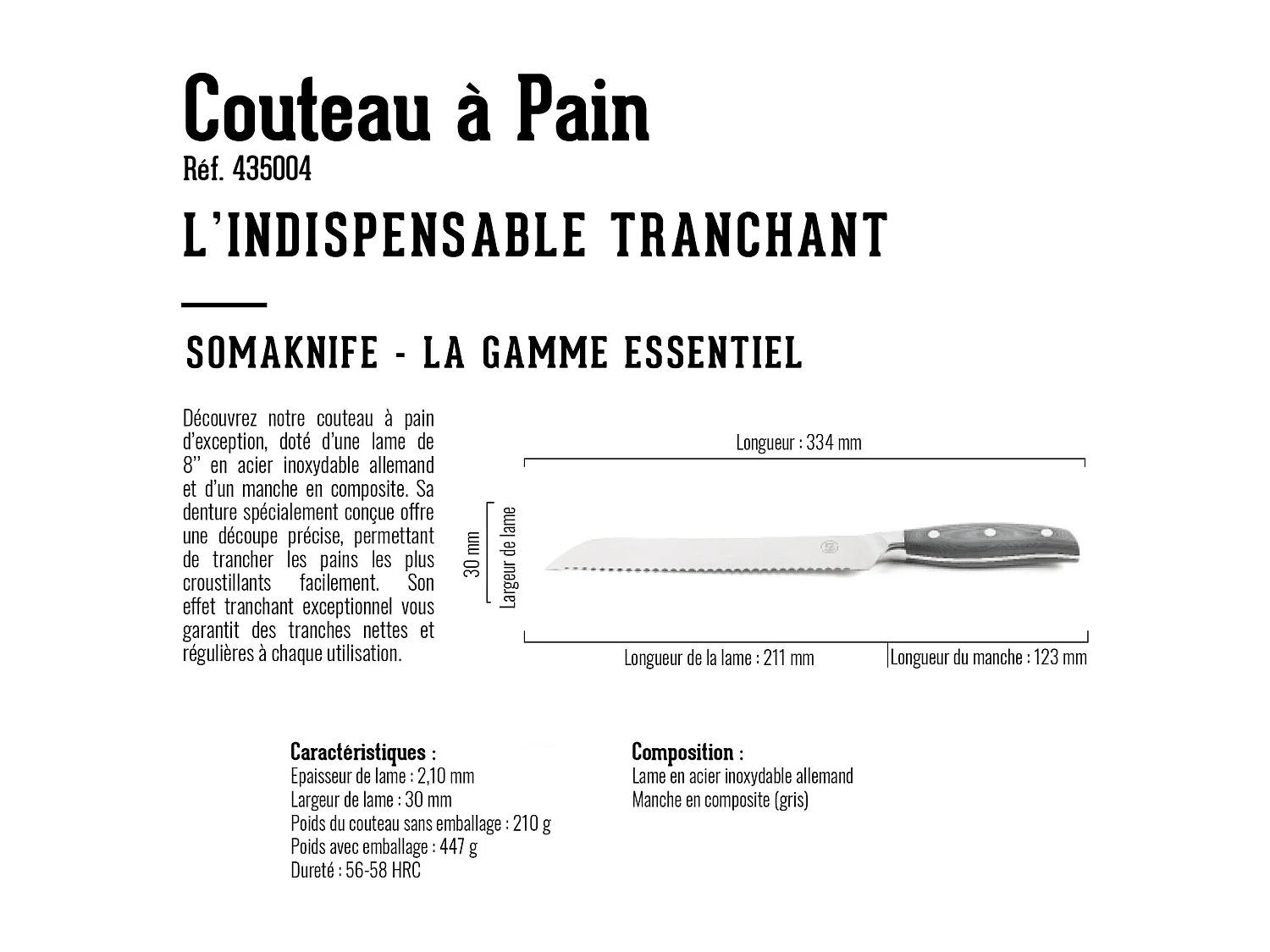 Couteau à pain 8 pouces, gamme Essentiel - SOMAGIC