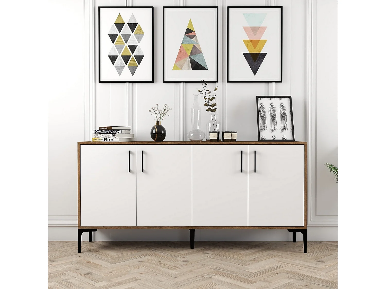 Aparador Kiev 160 blanco color nogal 160x35x78 cm