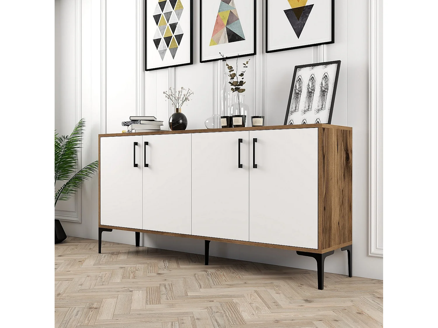 Aparador Kiev 160 blanco color nogal 160x35x78 cm