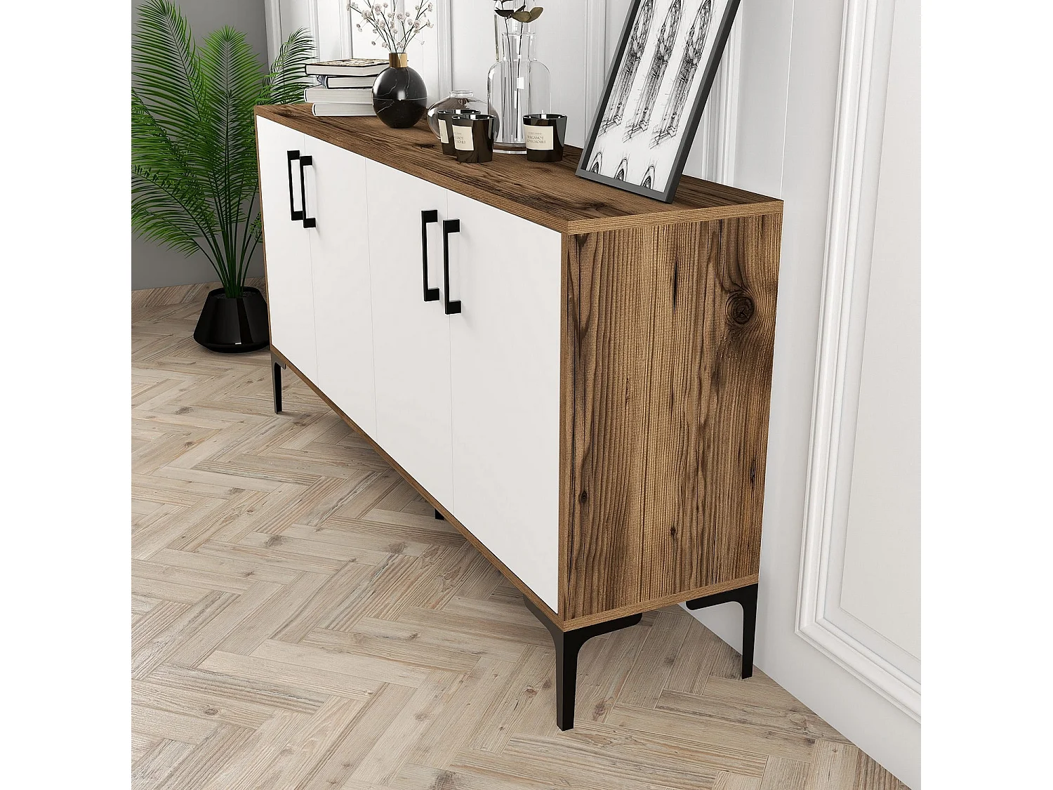 Aparador Kiev 160 blanco color nogal 160x35x78 cm
