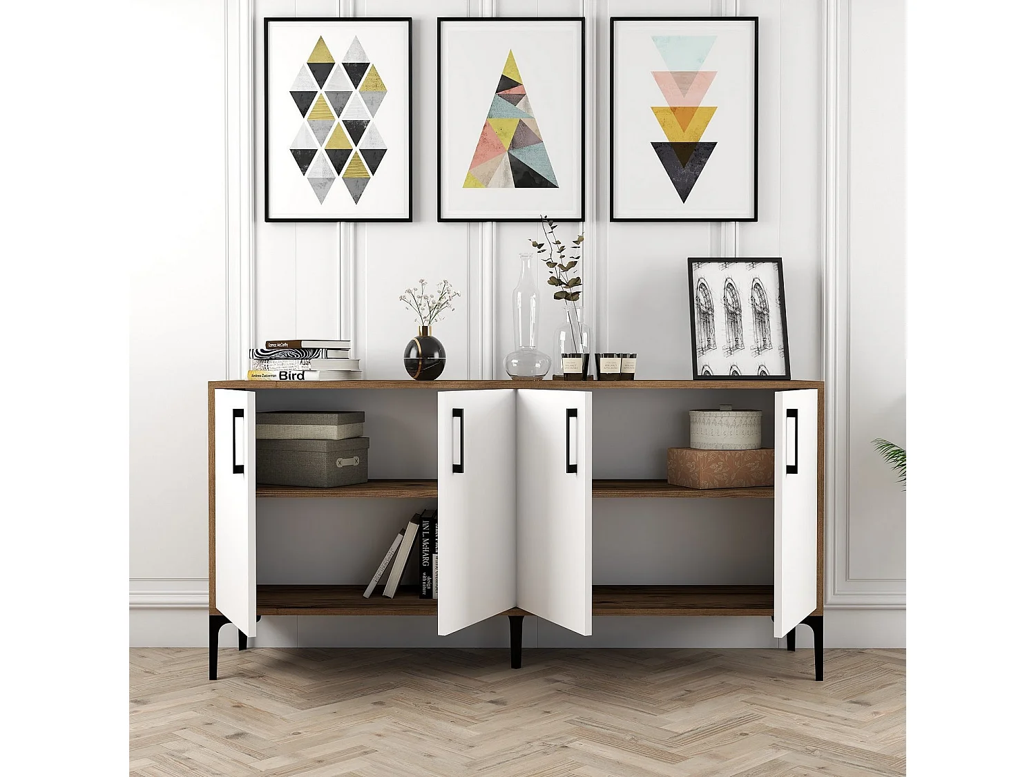 Aparador Kiev 160 blanco color nogal 160x35x78 cm