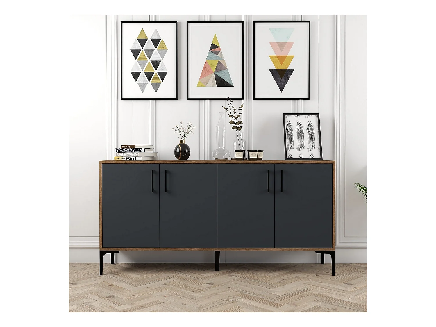 Aparador Kiev 160 antracita color nogal 160x35x78 cm