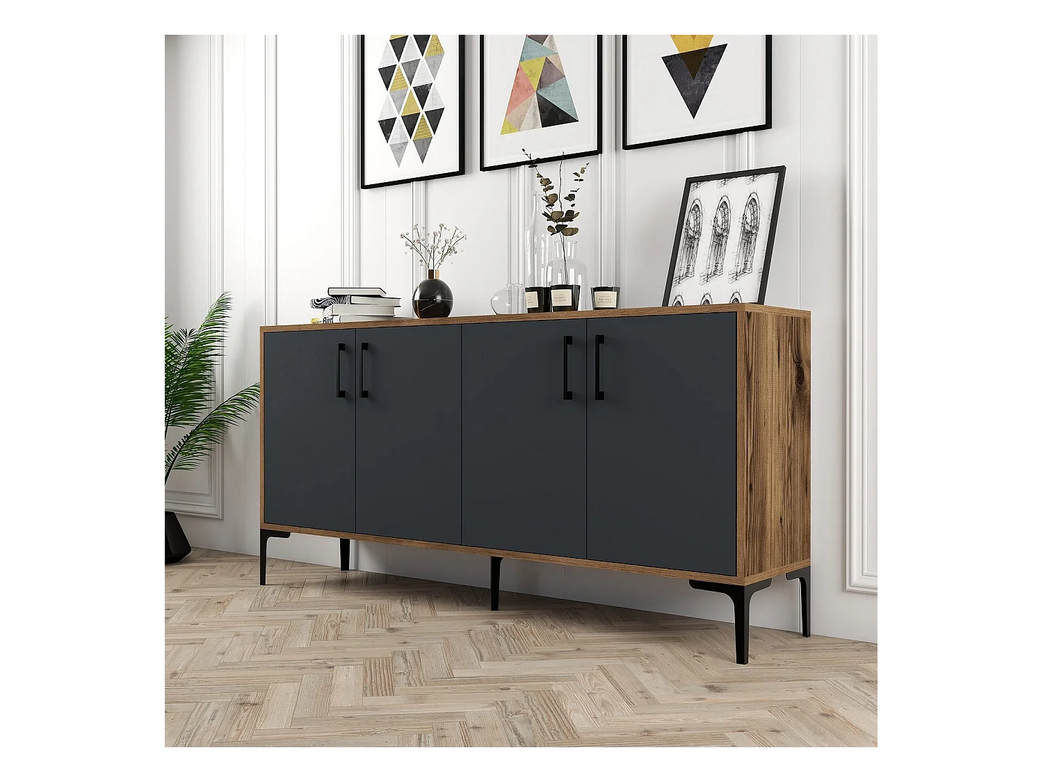 Aparador Kiev 160 antracita color nogal 160x35x78 cm