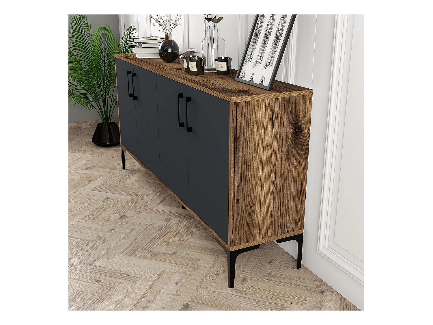 Aparador Kiev 160 antracita color nogal 160x35x78 cm