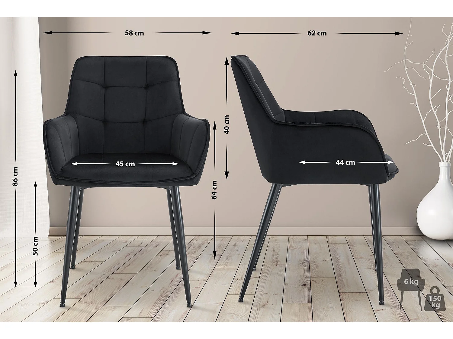 chaise salle à manger - Plastique - Noir - Ferndale