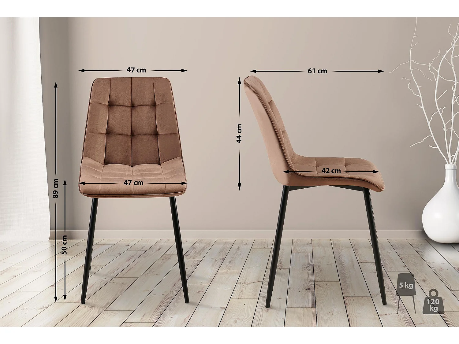 chaise salle à manger - Velours - Marron - Gifford