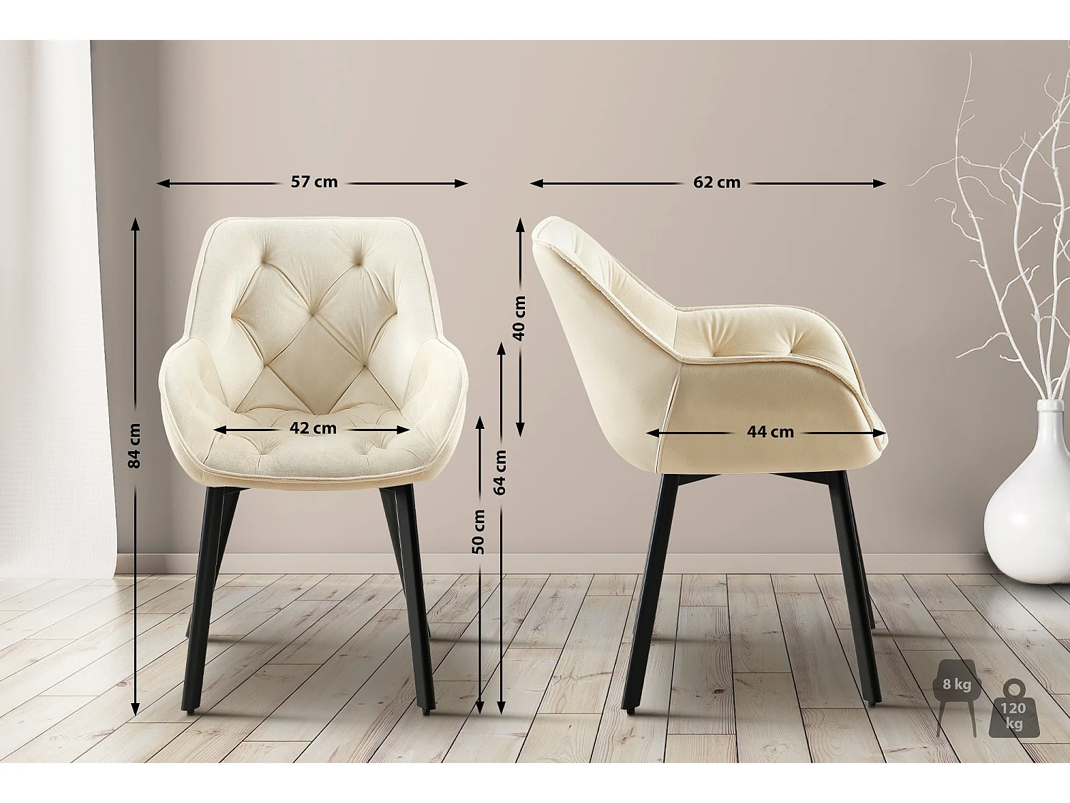 chaises avec accoudoirs - Velours - Crème - Antigo