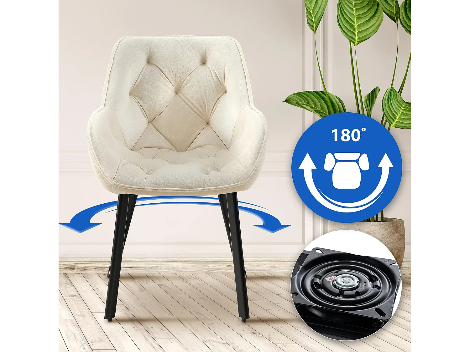 chaises avec accoudoirs - Velours - Crème - Antigo