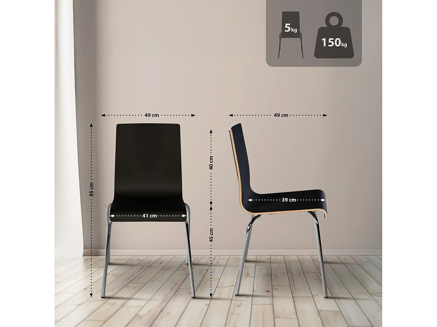 chaise salle à manger - Bois & Blanc - Noir - Gahanna