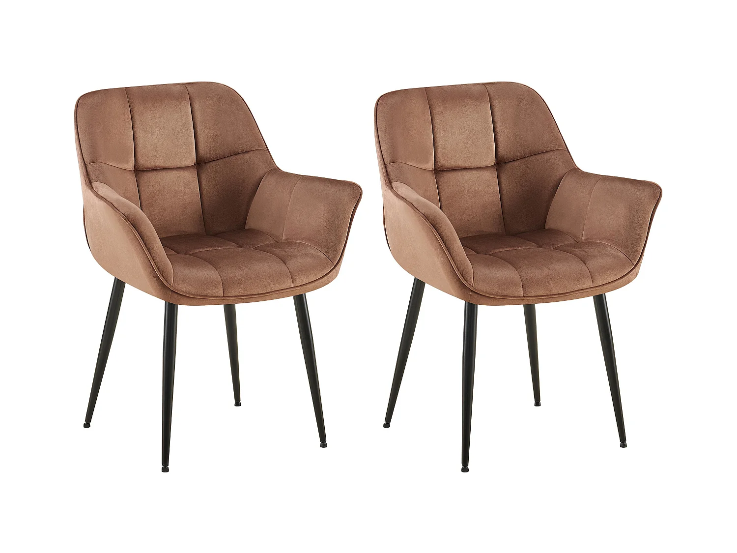 Lot de 2  chaises avec accoudoirs - Velours - Marron - Roseville