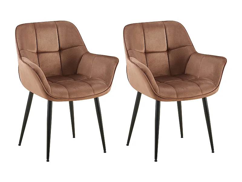 Lot de 2  chaises avec accoudoirs - Velours - Marron - Roseville