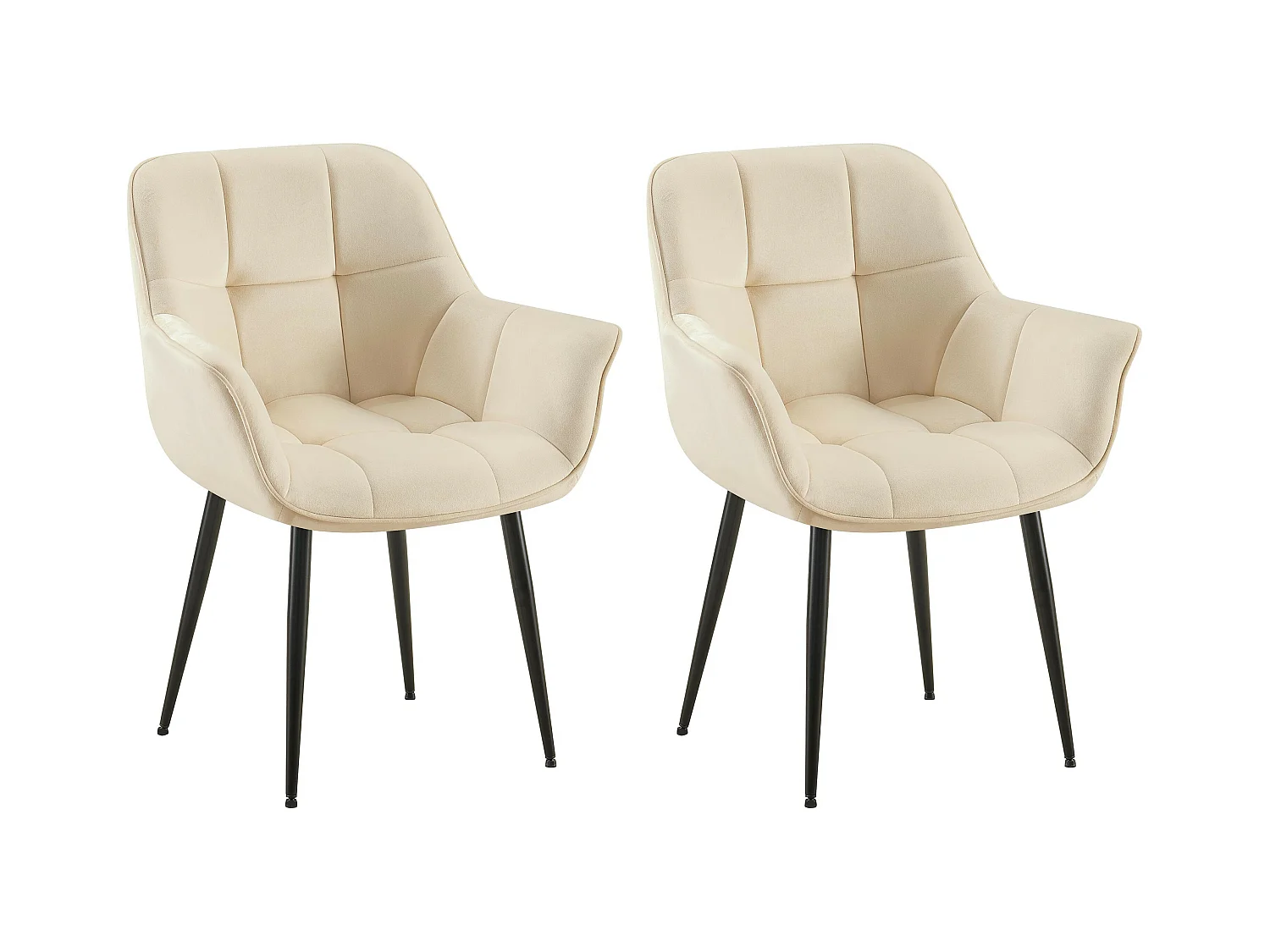 Lot de 2  chaises avec accoudoirs - Velours - Crème - Roseville