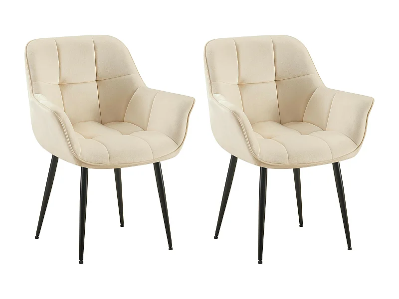 Lot de 2  chaises avec accoudoirs - Velours - Crème - Roseville