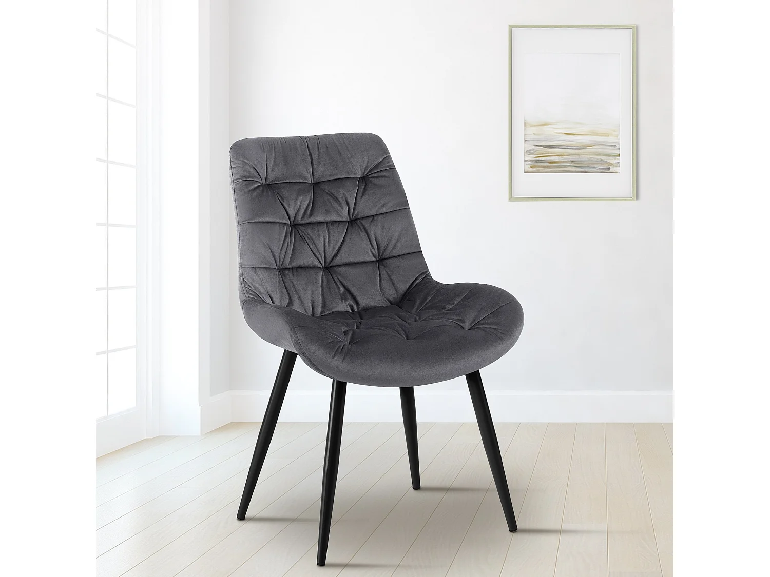 chaise salle à manger - Velours - Gris foncé - Rossford