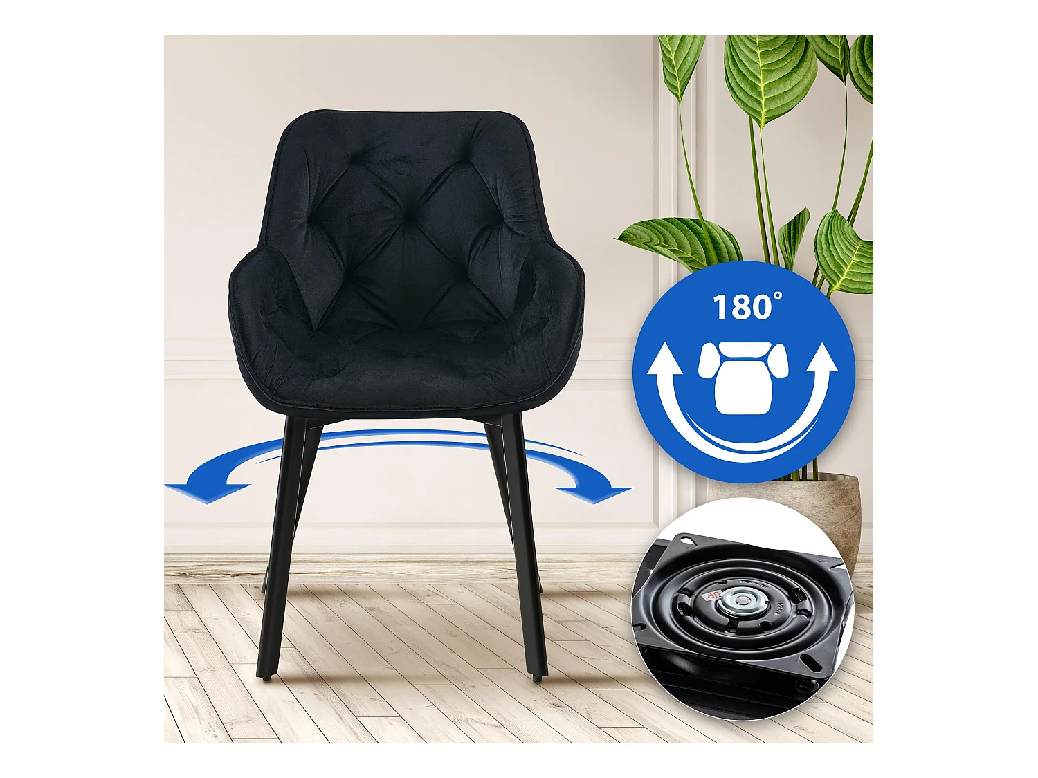 chaises avec accoudoirs - Velours - Noir - Antigo