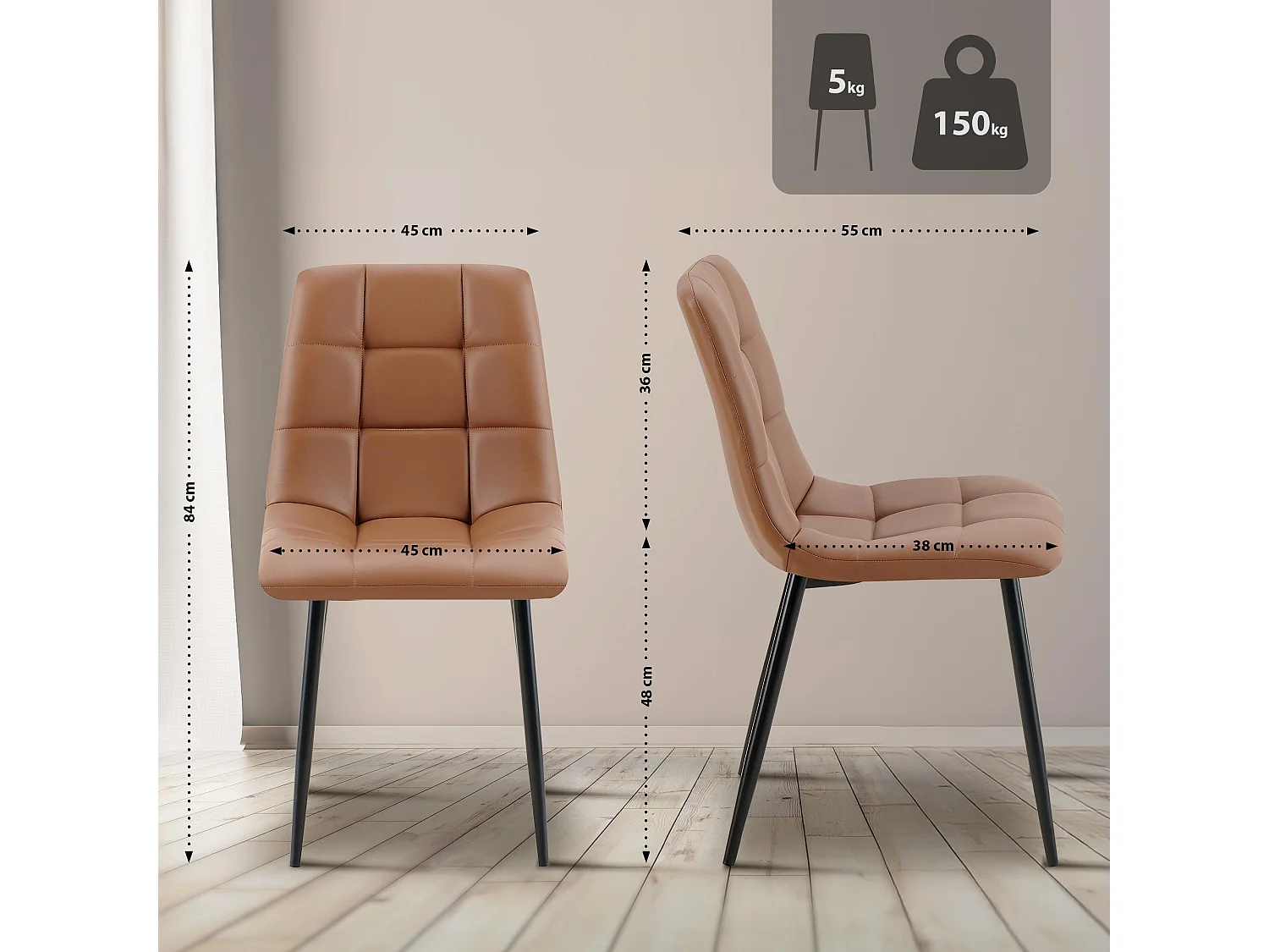 chaise salle à manger - Similicuir - Marron foncé - Antibes