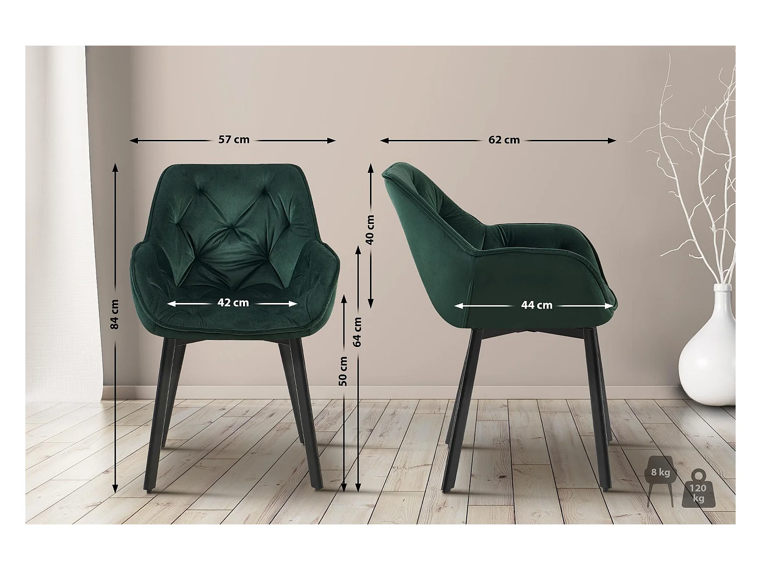 chaises avec accoudoirs - Velours - Vert - Antigo