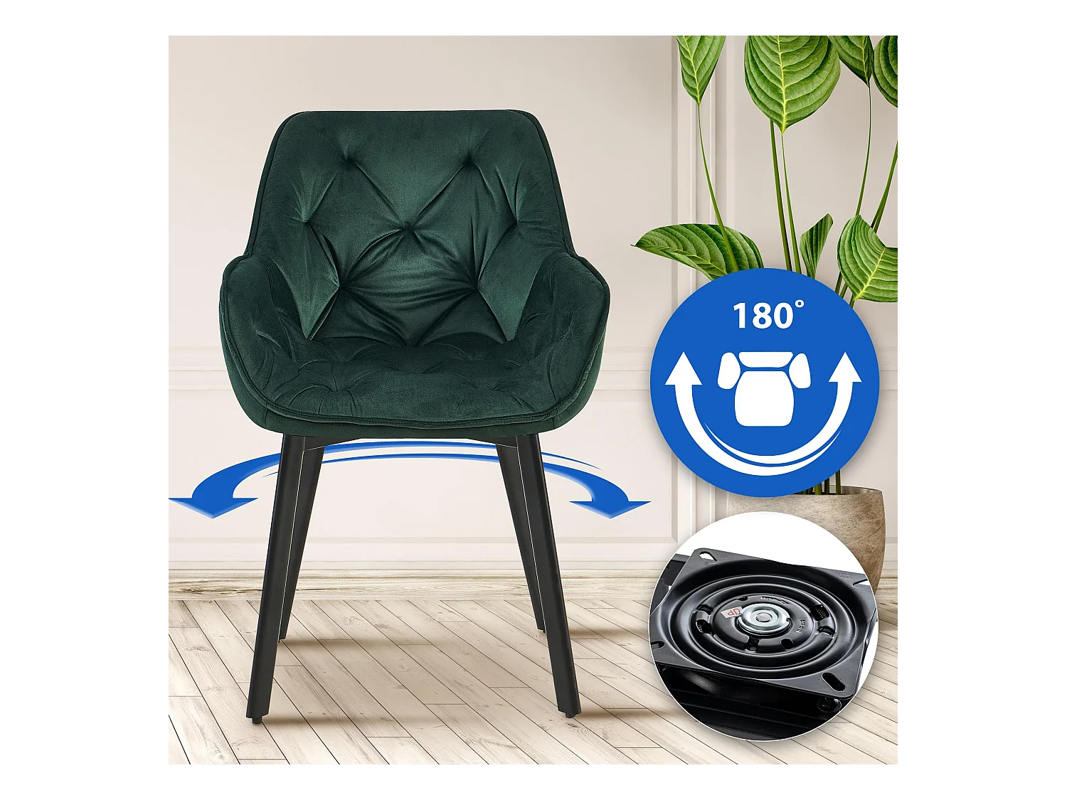 chaises avec accoudoirs - Velours - Vert - Antigo