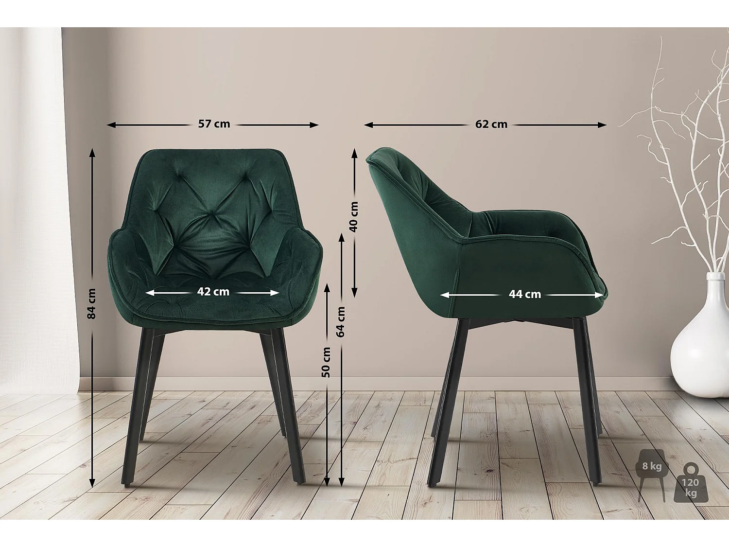 chaises avec accoudoirs - Velours - Vert - Antigo