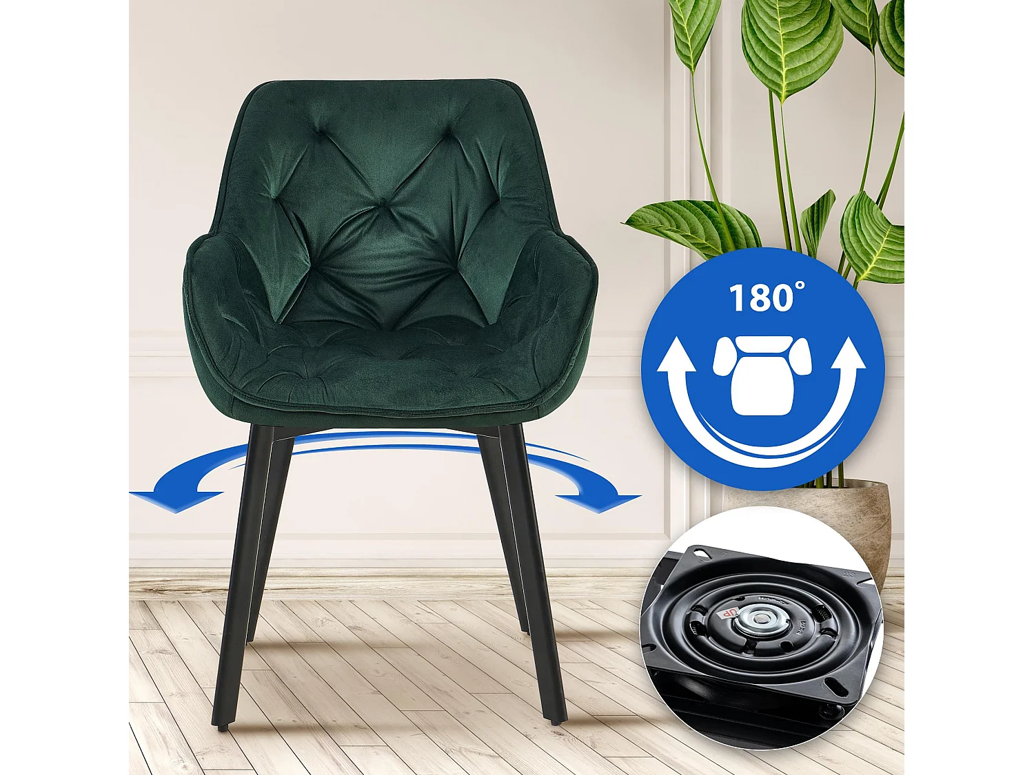 chaises avec accoudoirs - Velours - Vert - Antigo