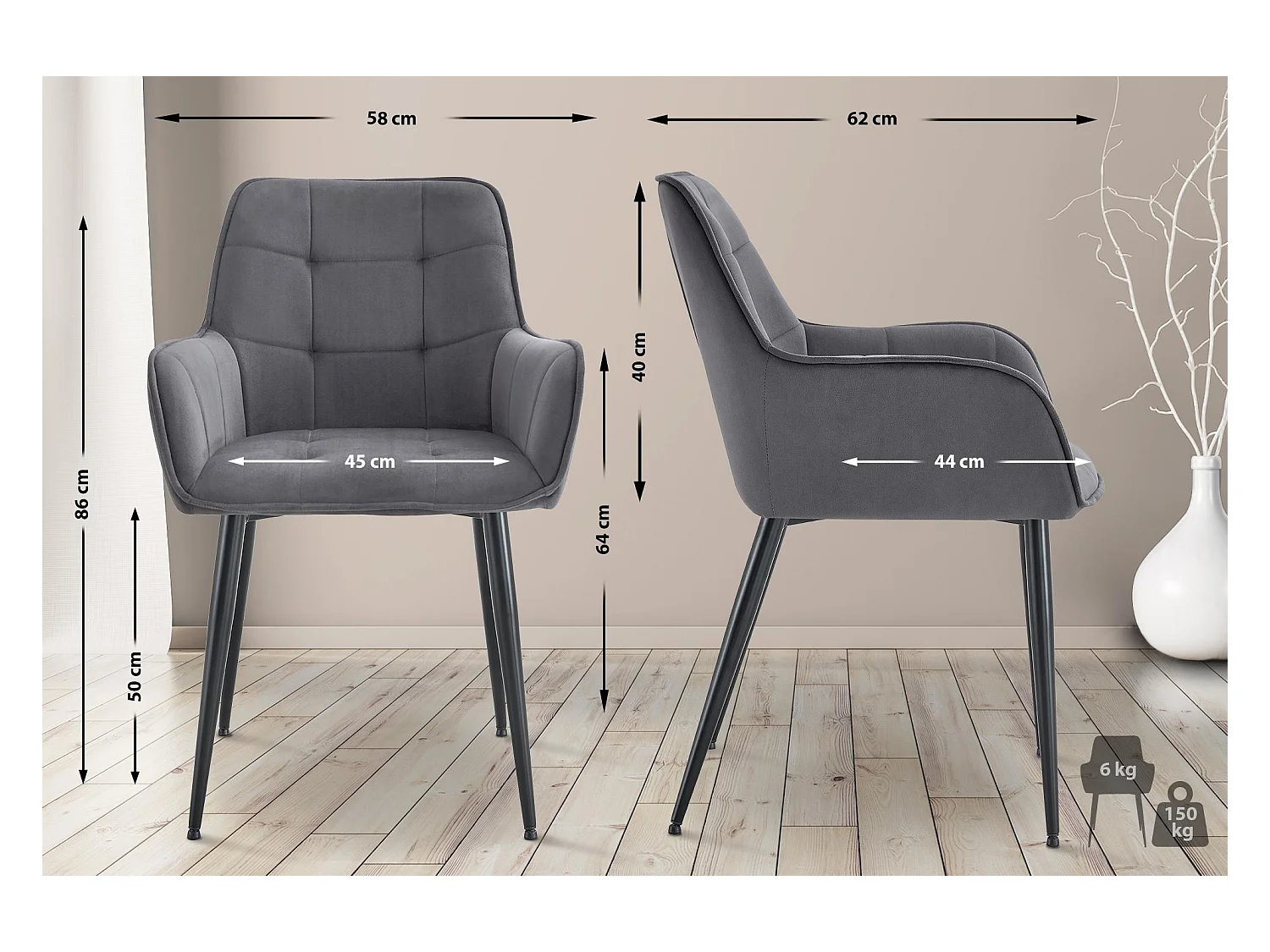 chaise salle à manger - Plastique - Gris foncé - Ferndale