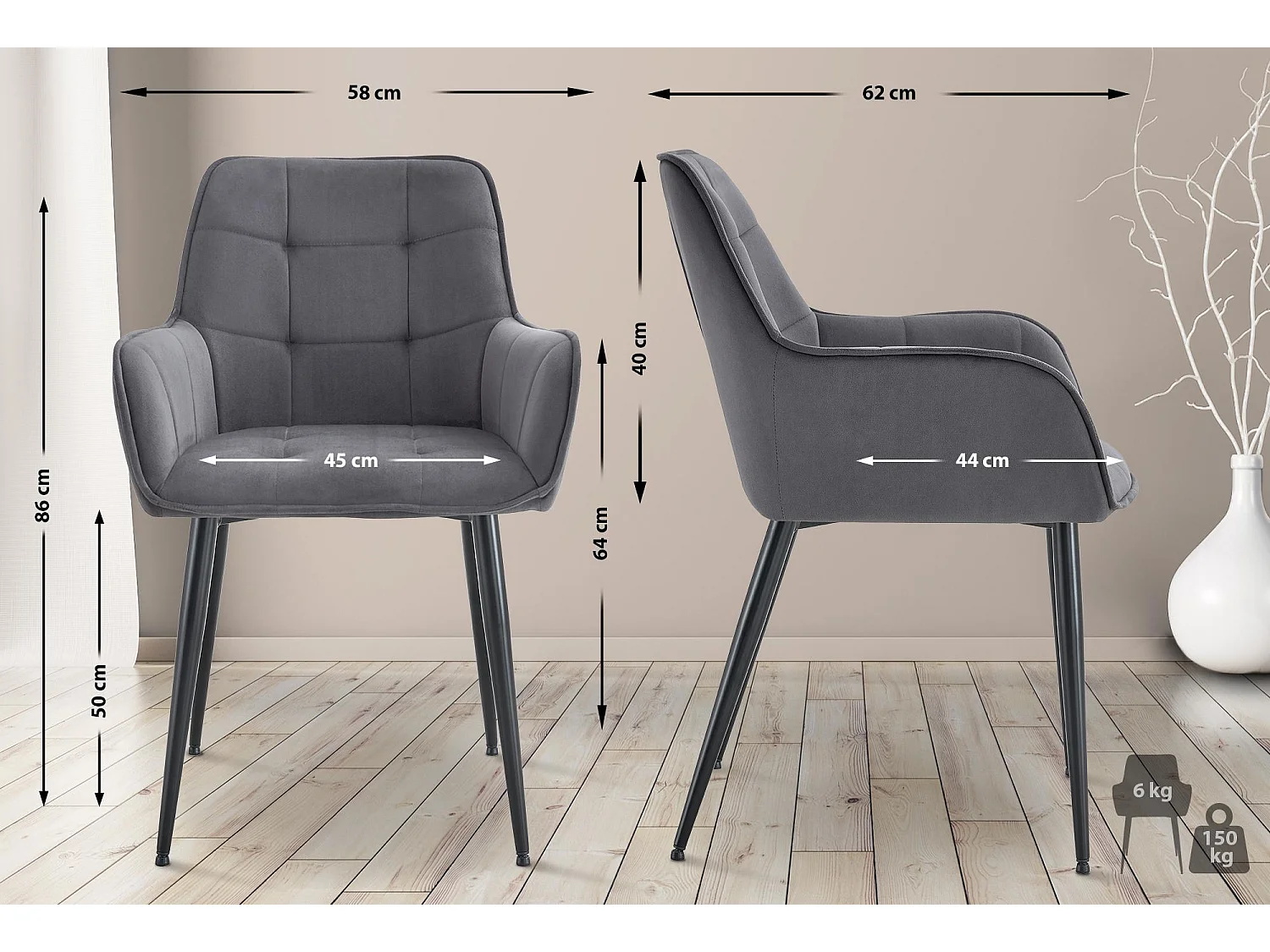 chaise salle à manger - Plastique - Gris foncé - Ferndale