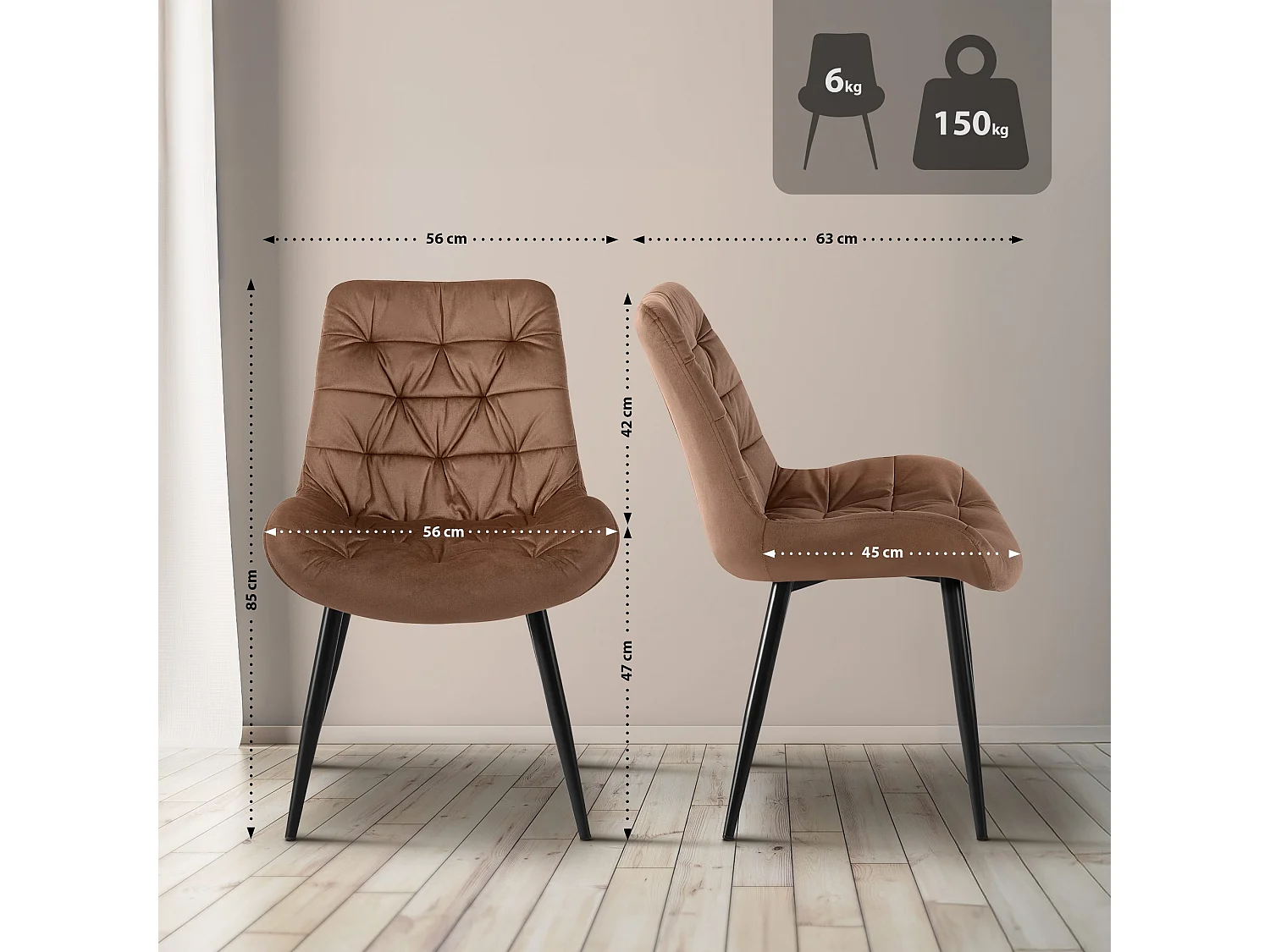 chaise salle à manger - Velours - Marron - Rossford