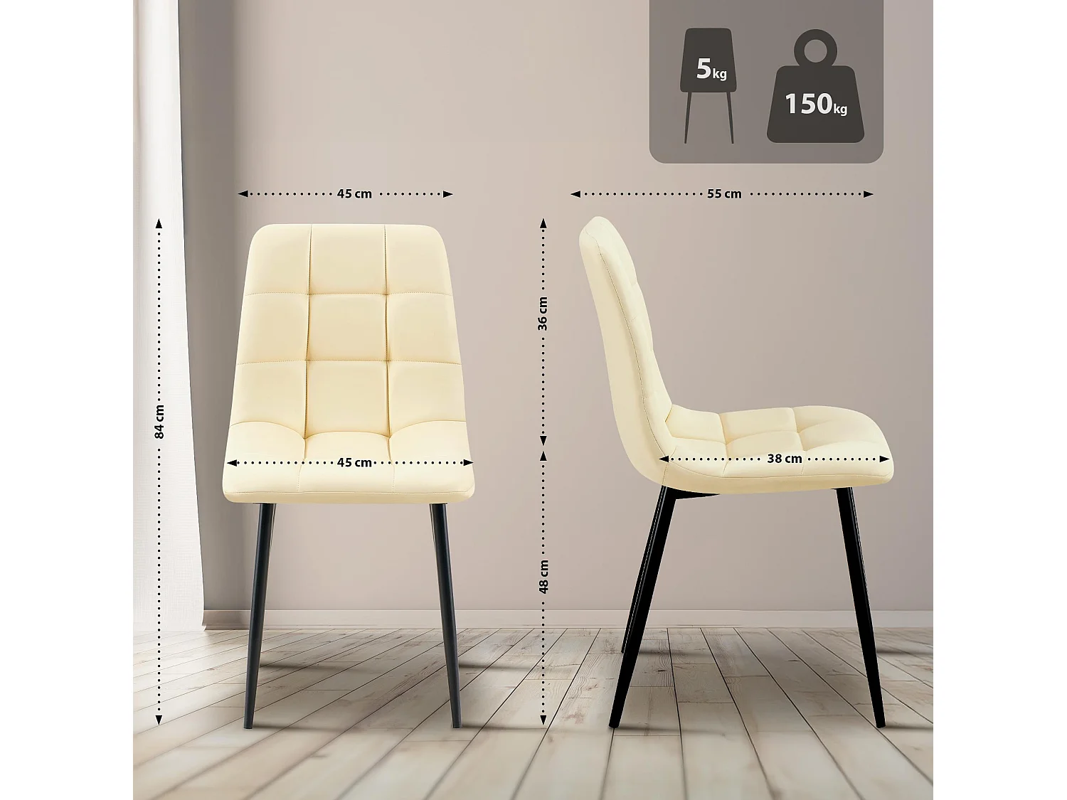 chaise salle à manger - Similicuir - Crème - Antibes