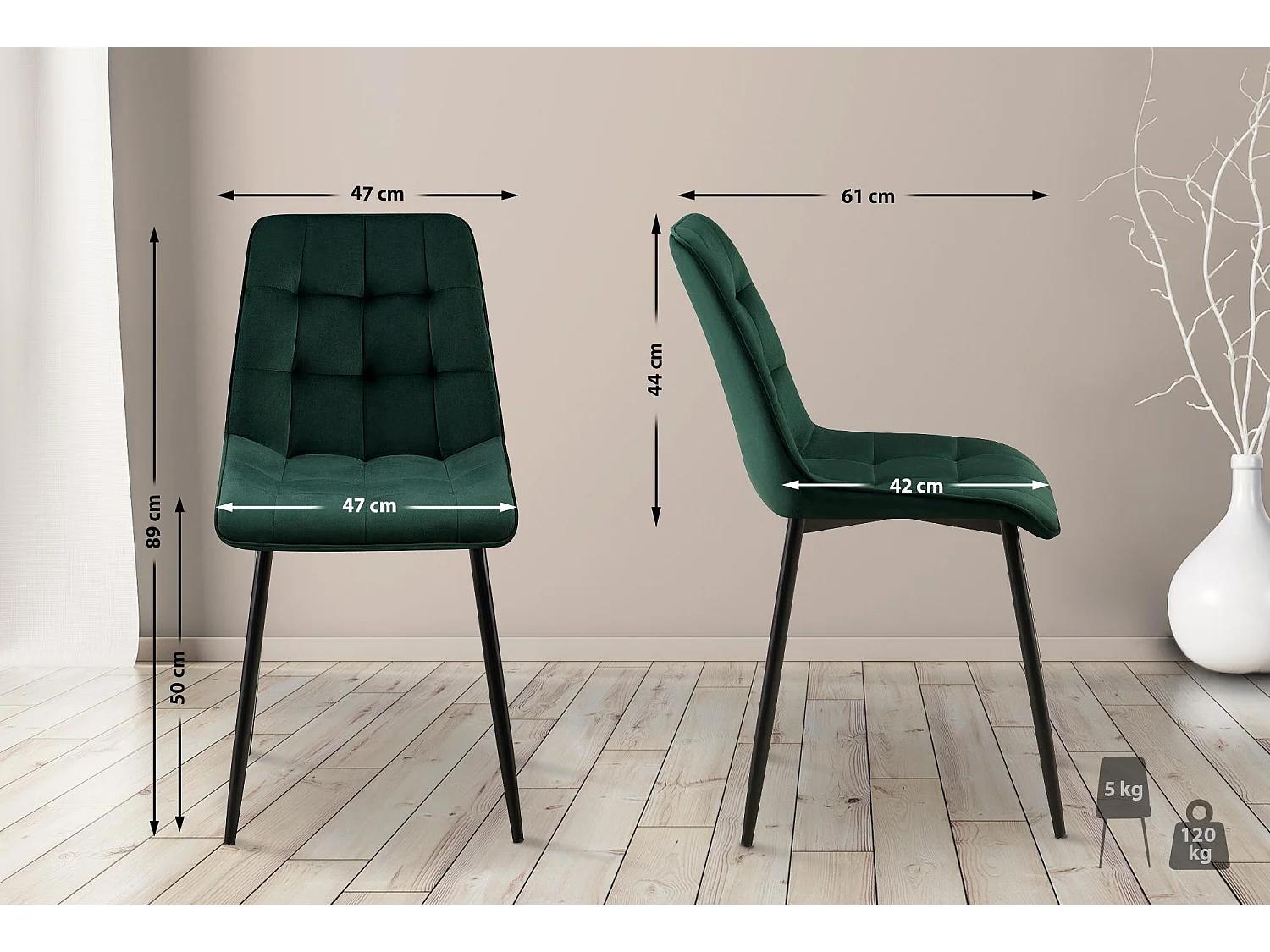 chaise salle à manger - Velours - Vert - Gifford