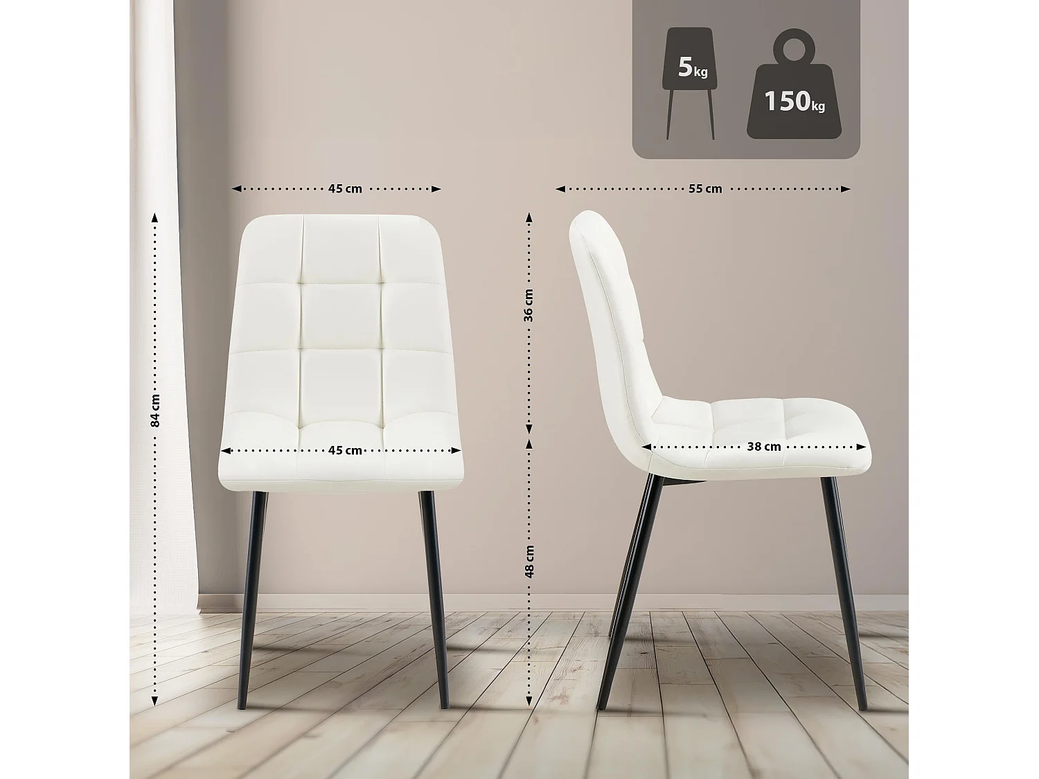 chaise salle à manger - Similicuir - Blanc - Antibes