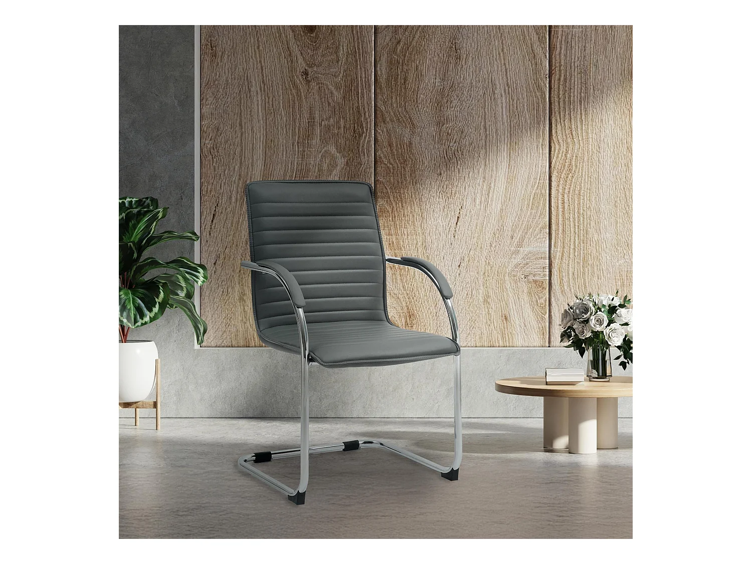 Lot de 2  chaises oscillantes - Similicuir - Gris - Tira