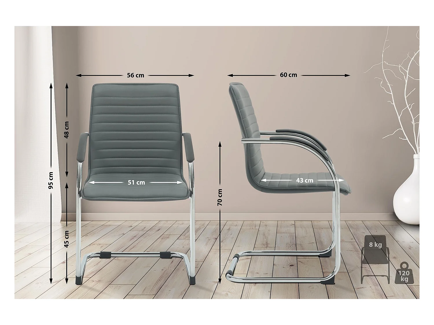 Lot de 2  chaises oscillantes - Similicuir - Gris - Tira