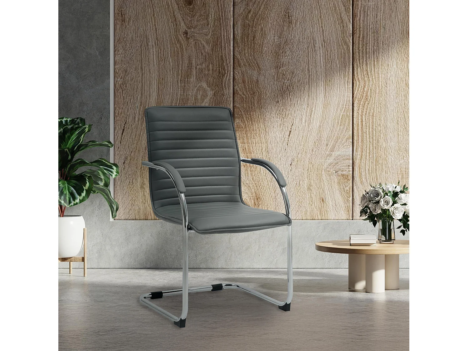 Lot de 2  chaises oscillantes - Similicuir - Gris - Tira