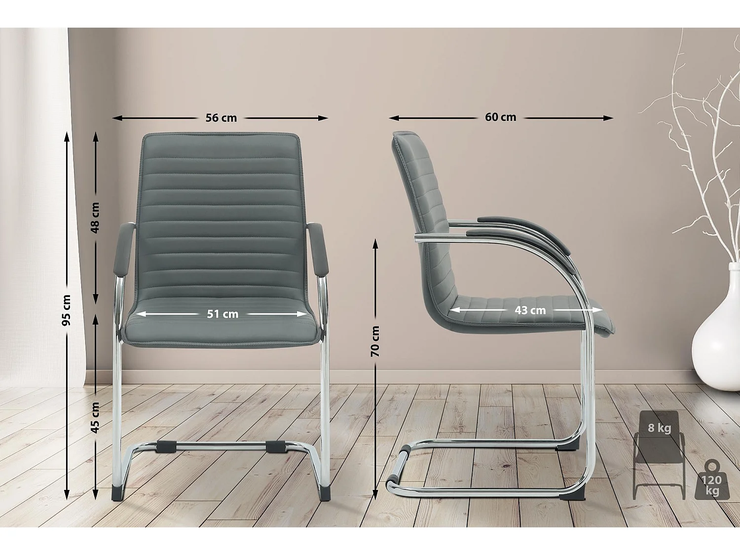 Lot de 2  chaises oscillantes - Similicuir & Noir - Gris - Tira