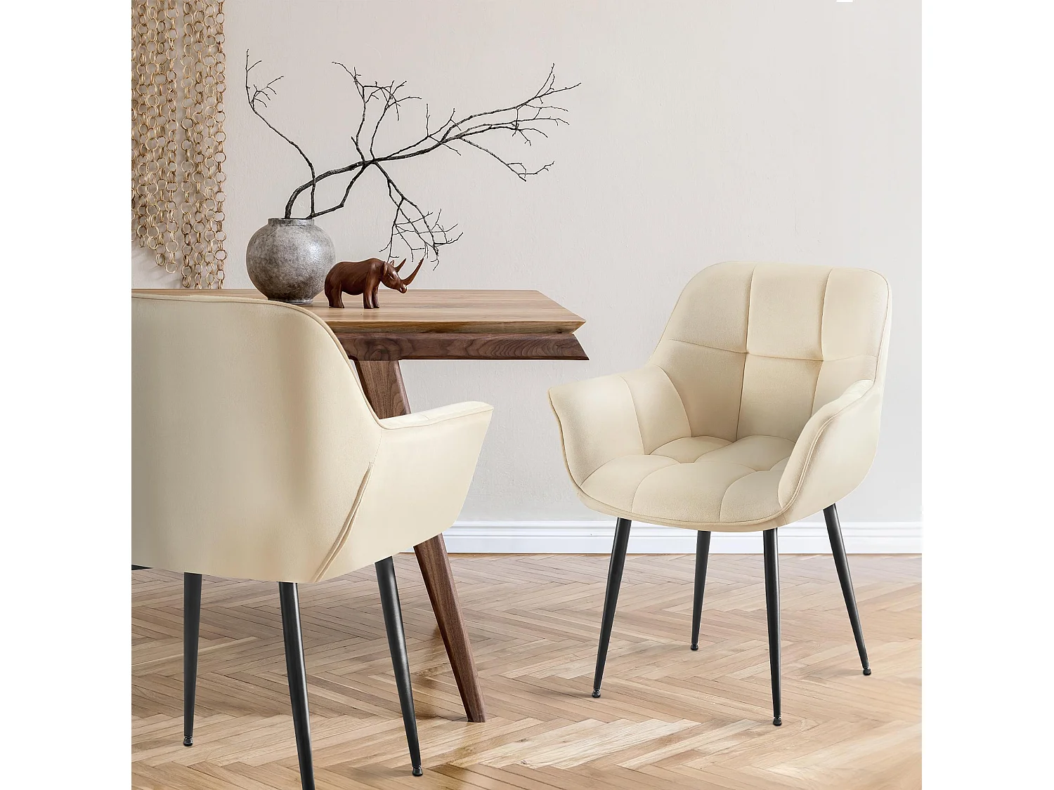 chaises avec accoudoirs - Velours - Crème - Roseville