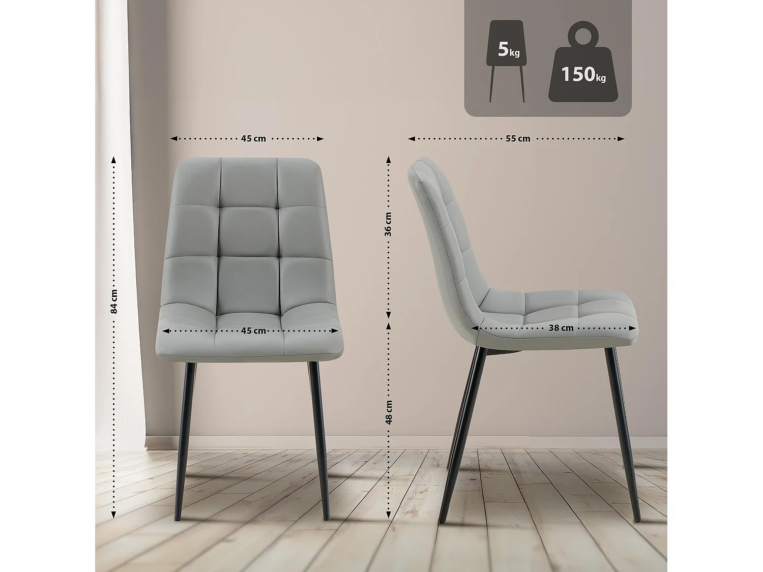 chaise salle à manger - Similicuir - Gris clair - Antibes