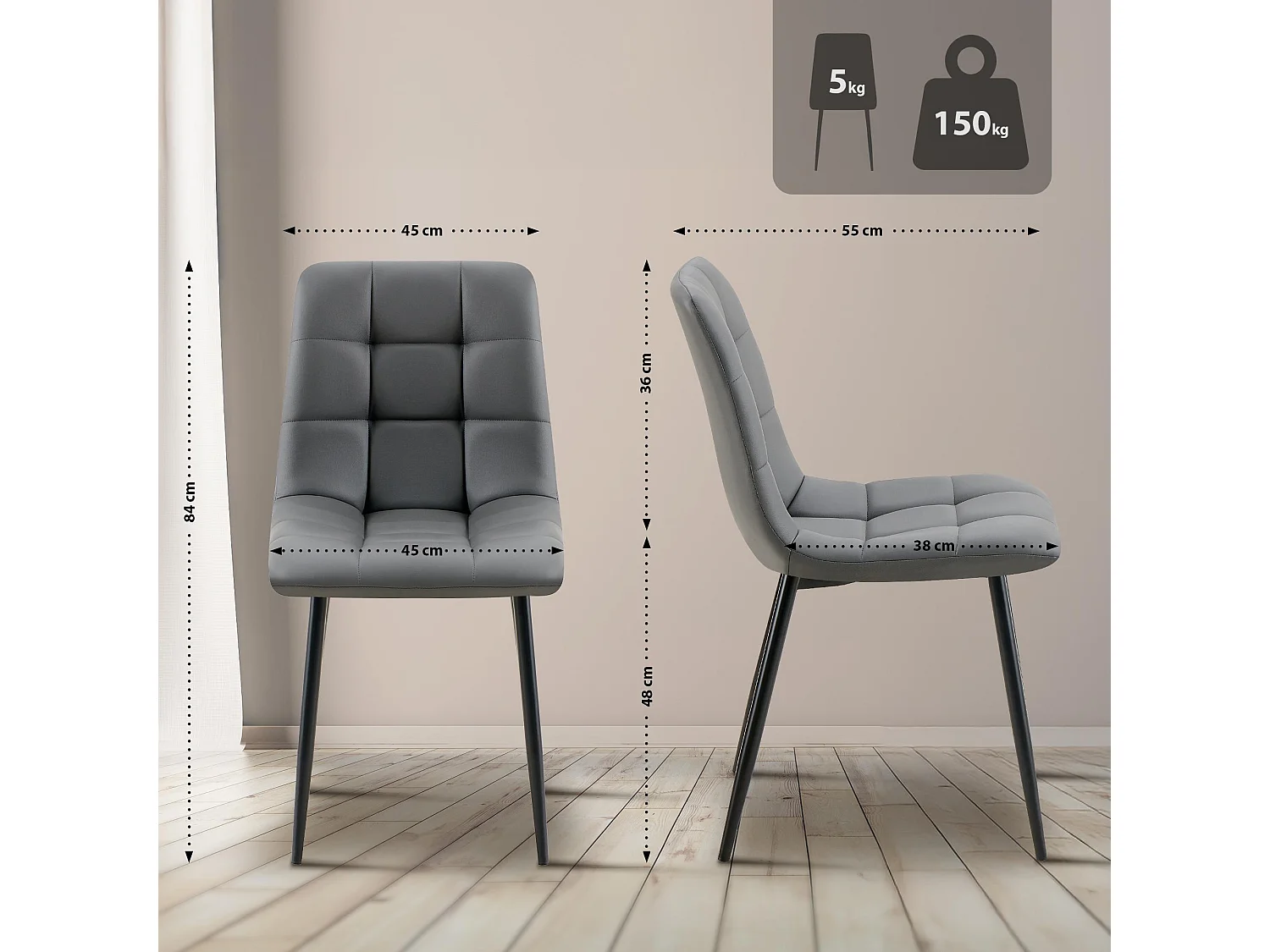 chaise salle à manger - Similicuir - Gris foncé - Antibes