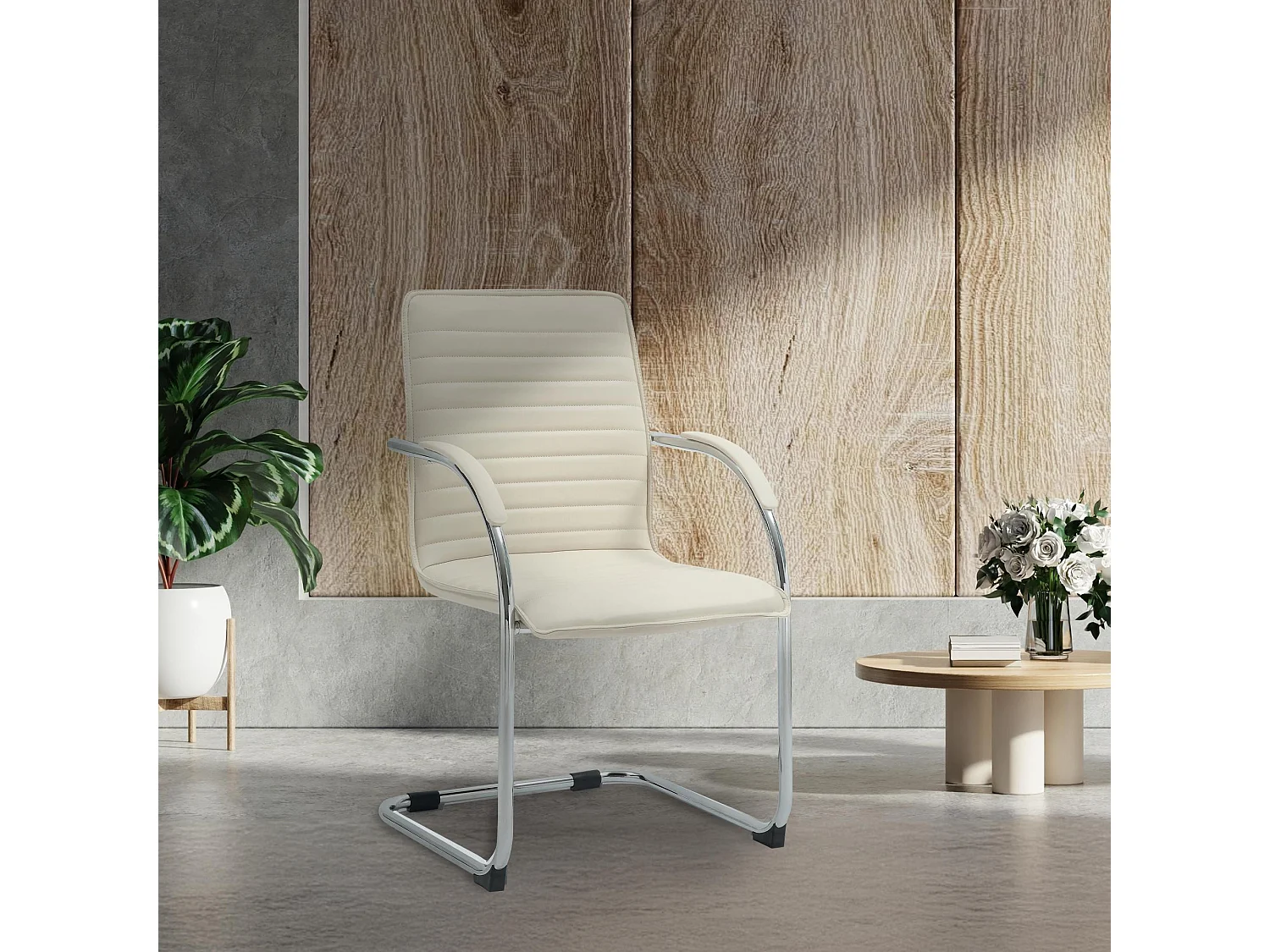 Lot de 2  chaises oscillantes - Similicuir - Crème - Tira