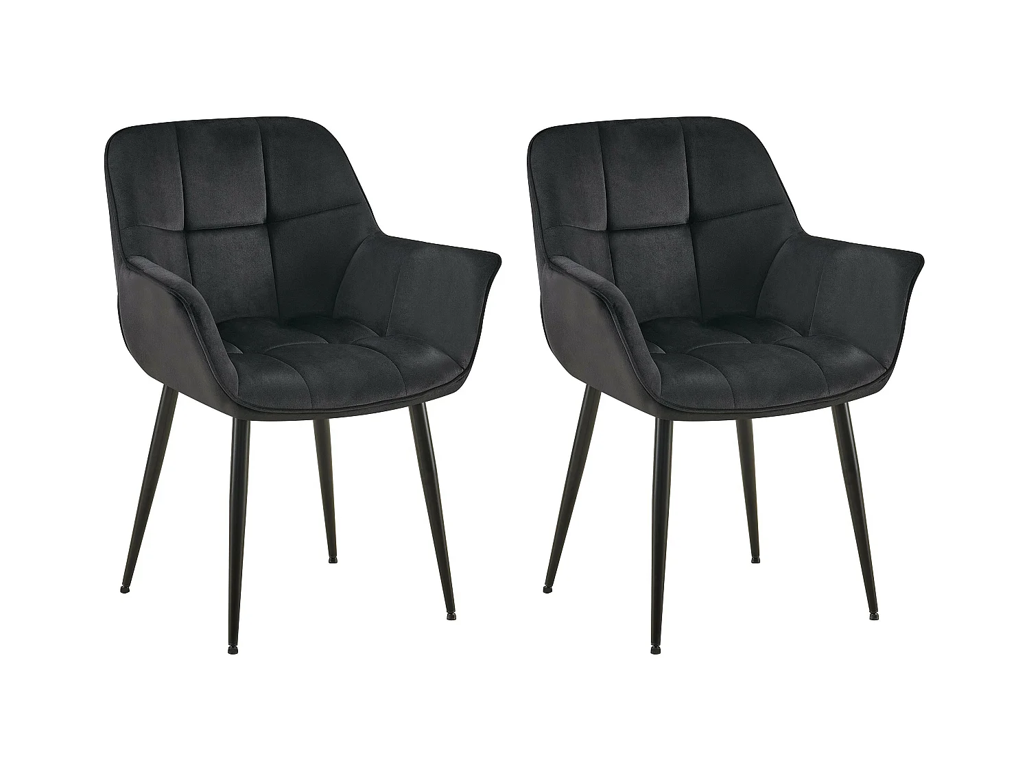 Lot de 2  chaises avec accoudoirs - Velours - Noir - Roseville