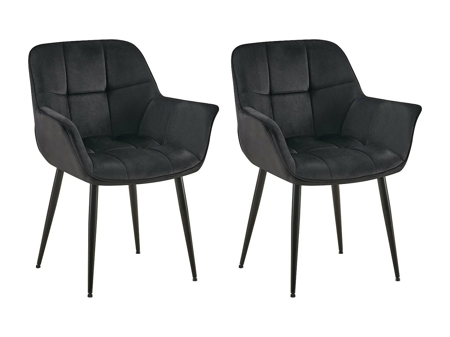 Lot de 2  chaises avec accoudoirs - Velours - Noir - Roseville