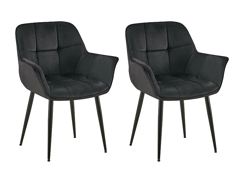 Lot de 2  chaises avec accoudoirs - Velours - Noir - Roseville